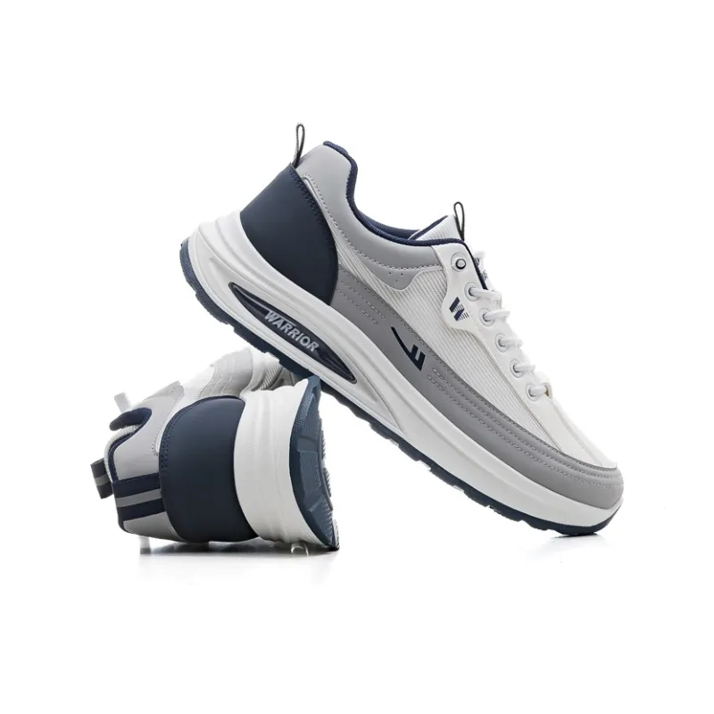 Warrior Slip Resistant Height Increasing Low Top Casual Running Shoes Men's White Gray Blue-3