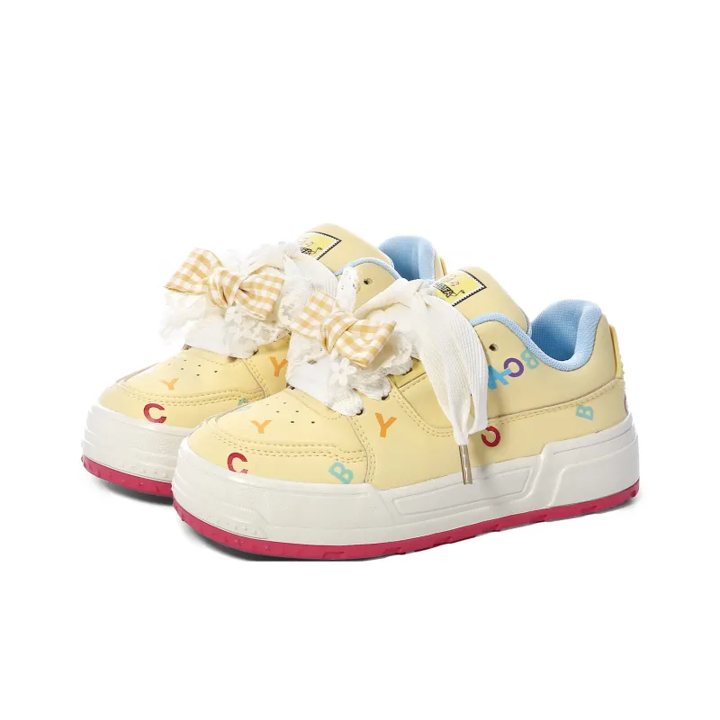 Lovely You Wear resistant And Lightweight Low Top Skateboard Shoes Women's Yellow-8