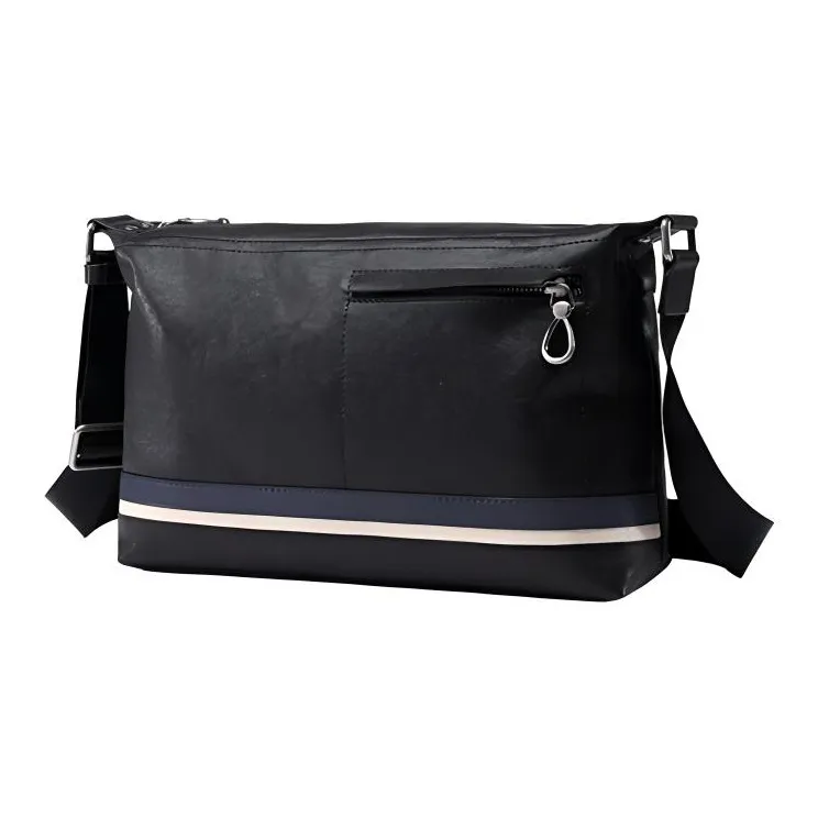 LARTIGENT Top Grain Cow Leather Crossbody Bag Medium Size Men's Black Red Stripes/Black Blue Stripes-9