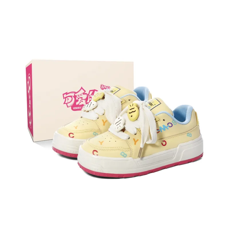 Lovely You Wear resistant And Lightweight Low Top Skateboard Shoes Women's Yellow-18