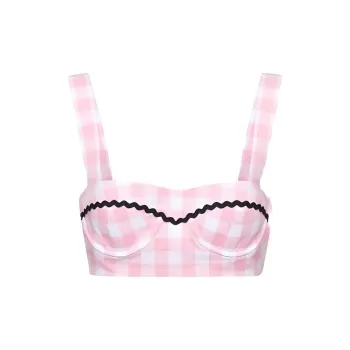 PRADA Gingham Checked Square Neck Bralette Top