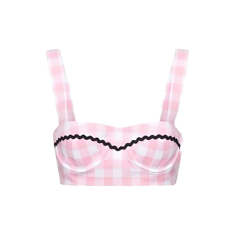 PRADA Gingham Checked Square Neck Bralette Top-0