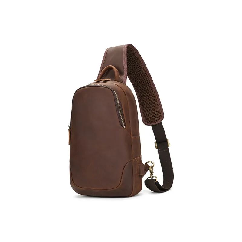DOSRFINI Cow Leather Sling Bag Large Size Men's Dark Brown/Light Brown-5