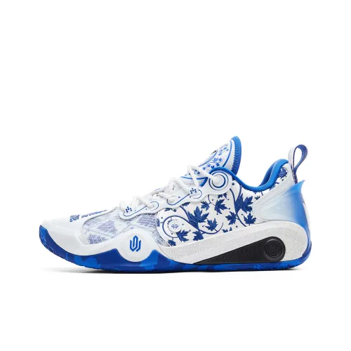 PEAK Basketball Shoes Men Low Top All White Bright Light Blue