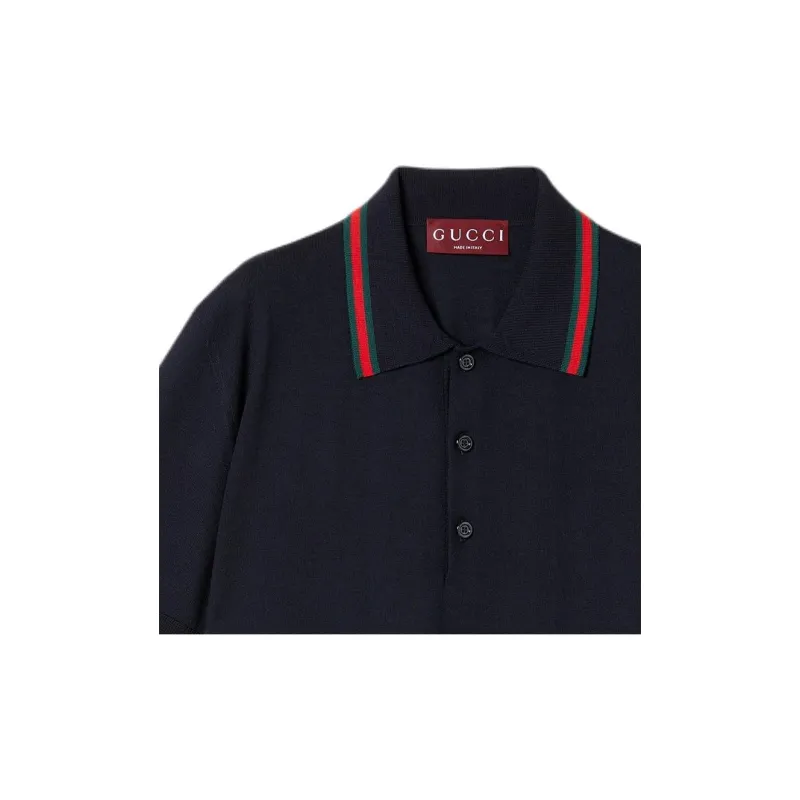 GUCCI Web Detailed Knit Polo Shirt-4