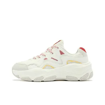 QIAODAN Slip Resistant Lightweight Height Increasing Low Top Casual Shoes Women's White Red