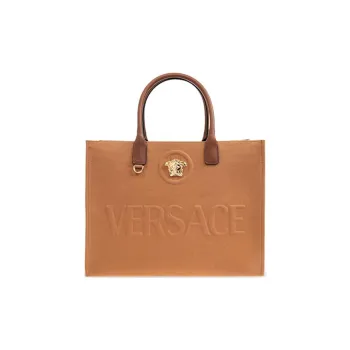VERSACE Cotton Tote Bag Shopping Bag Handbag Women's Brown