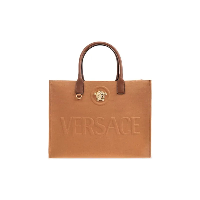 VERSACE Cotton Tote Bag Shopping Bag Handbag Women's Brown-0