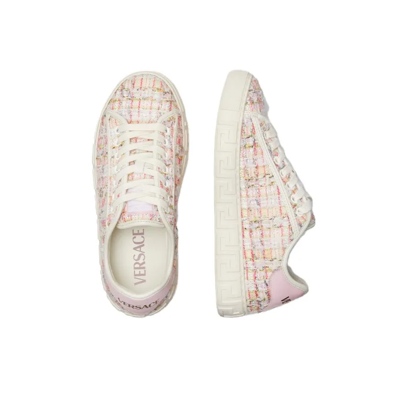 VERSACE Greca Low Top Skateboard Shoes Women's Beige Pink Red-3