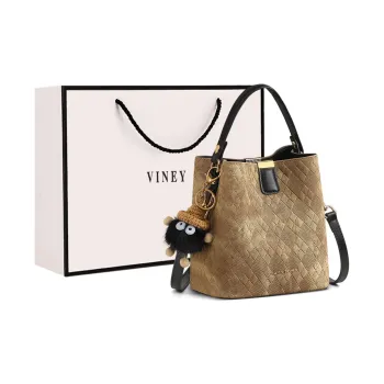 VINEY Cow Leather Patchwork Synthetic Leather Handbag Shoulder Bag Crossbody Bag Bucket Bag Regular Women's Gray