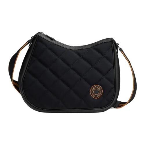 HERMES Woolycot Canvas With Swift Calfskin Crossbody Bag Shoulder Bag Women's Marine Blue & Black