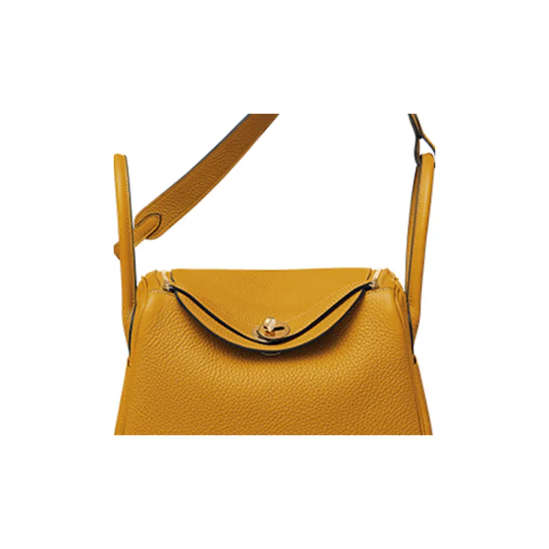 HERMES Lindy Clemence Bullock Leather Handbag Shoulder Bag Women's 9D Amber Yellow-4