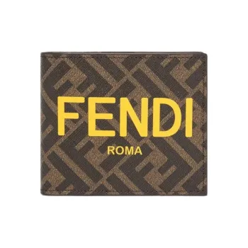 FENDI Cotton Wallet Men's Brown & Yellow