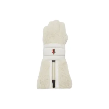Moncler Wool Nylon Polyamide Lambskin Leather Gloves Women's Beige