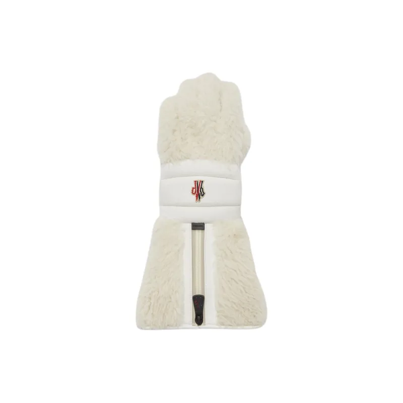 Moncler Wool Nylon Polyamide Lambskin Leather Gloves Women's Beige-0