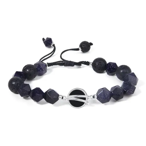 MAGICPOLE Titanium Steel Zisha Stone Volcanic Stone Fabric Bracelets Men's Black