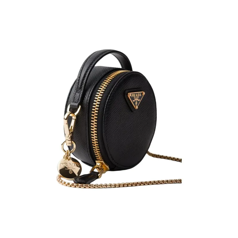 PRADA Saffiano Leather Small Round Bag Portable Crossbody Bag Shoulder Bag Women's Black-2