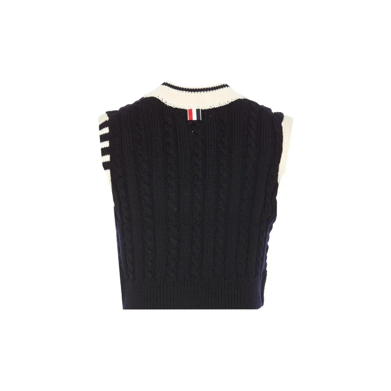 THOM BROWNE Cropped Sleeveless Jumper-1