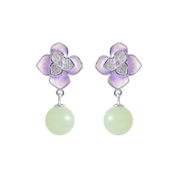 JITAIXIANG Hetian Jade Earrings Pale Greenish White Jade Women's