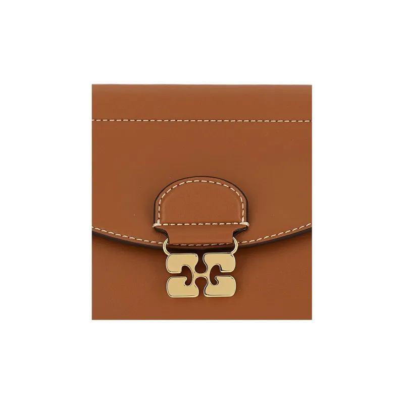 GANNI Recycled Leather Shoulder Bag Crossbody Bag Handbag Women's Brown-4