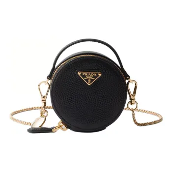PRADA Saffiano Leather Small Round Bag Portable Crossbody Bag Shoulder Bag Women's Black