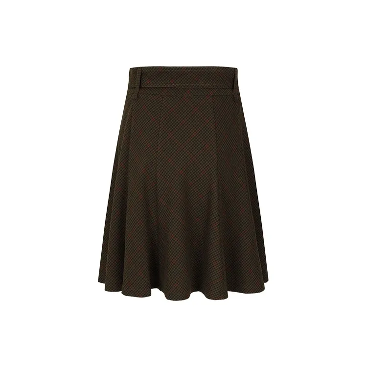 URBAN REVIVO Casual Short Skirts Women's Dark Brown Plaid-1