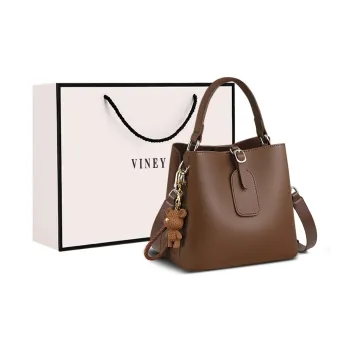 VINEY Cow Leather Handbag One Shoulder Crossbody Bucket Bag Regular Women's Coffee