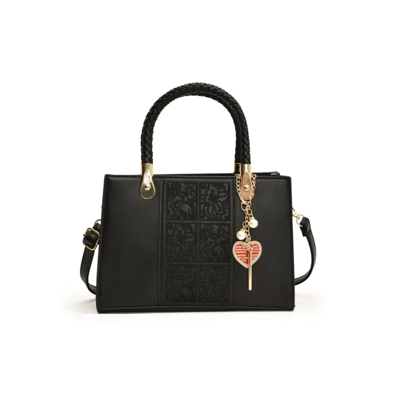 Yalu PU Handbag, Shoulder Bag, Crossbody Bag Regular Women's Black/Red Rust Stitching/Contrasting Red/Ecru-0
