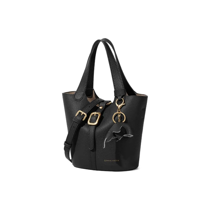 Simvay Clos Cow Leather With Synthetic Leather Shoulder Bag Crossbody Bag Bucket Bag Medium Size Women's Coffee/Black-6