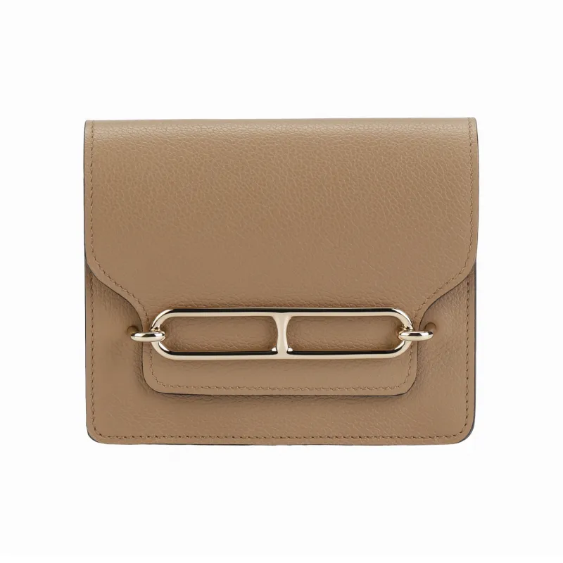 HERMES Roulis Evercolor Calfskin Pig Nose Wallet Women's 0M CHAI Milk Tea Beige-0