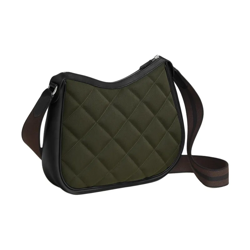 HERMES Woolycot Canvas Crossbody Bag Shoulder Bag Women's Charcoal Gray & Black & Ebony-2