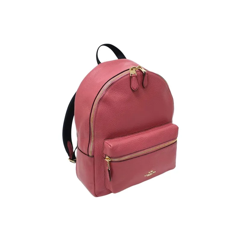 COACH Charlie Litchi Grain Cow Leather Backpack Medium Size Women's Rose Pink-1