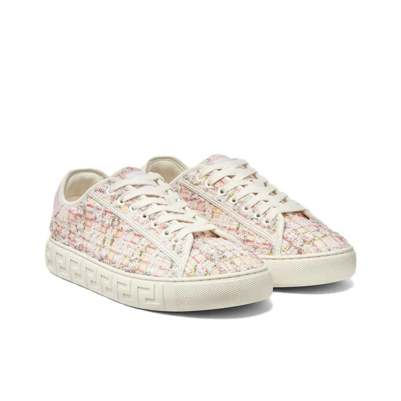 VERSACE Greca Low Top Skateboard Shoes Women's Beige Pink Red-2