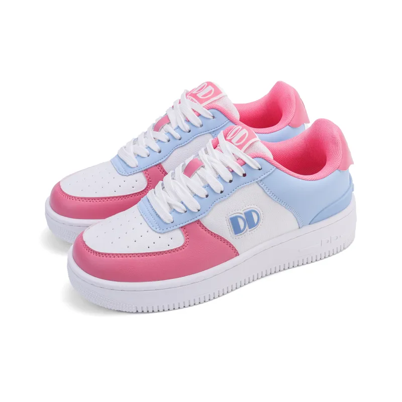 GLO BULL Height Increasing Wear Resistant Breathable Slip Resistant Low Top Skateboard Shoes Women's White Blue Pink-2