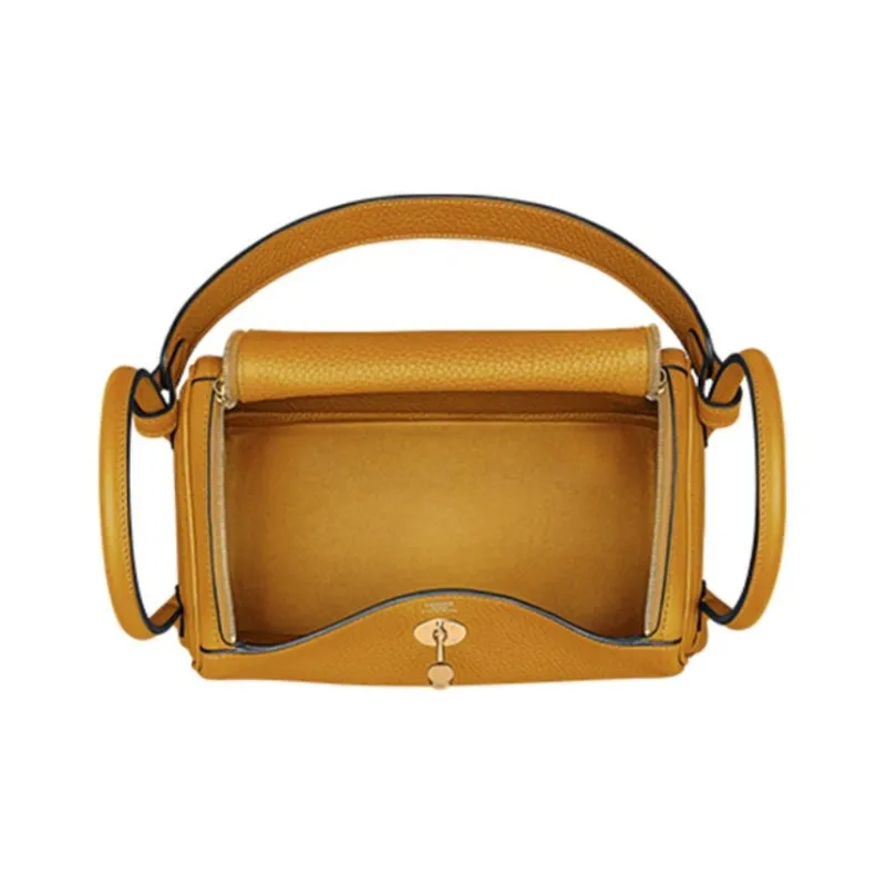 HERMES Lindy Clemence Bullock Leather Handbag Shoulder Bag Women's 9D Amber Yellow-2