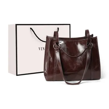 VINEY Cow Leather Tote Bag Shopping Bag Crossbody Bag Shoulder Bag Large Size Women's Brown/Black