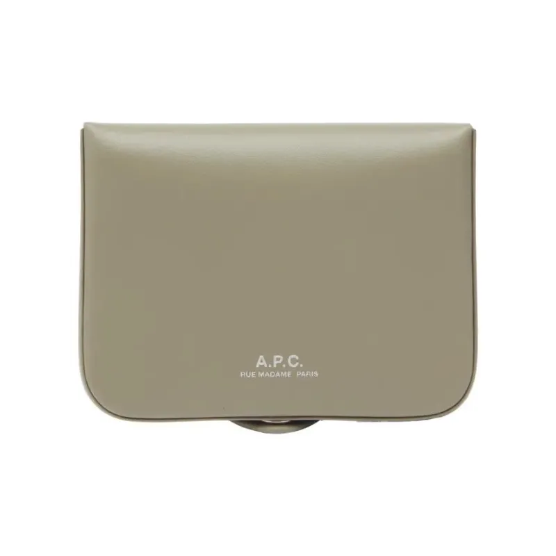 A.P.C Leather Wallet Men's Green Gray Umber-0