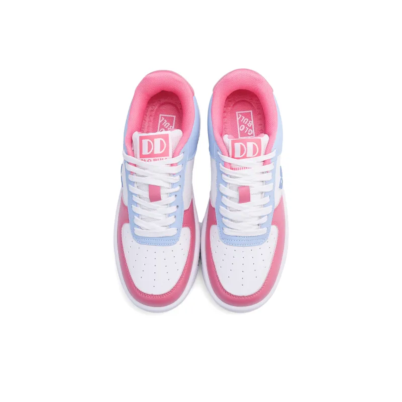 GLO BULL Height Increasing Wear Resistant Breathable Slip Resistant Low Top Skateboard Shoes Women's White Blue Pink-3