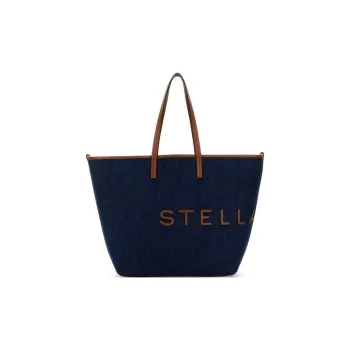 Stella McCartney Cotton Tote Bag Shopping Bag Shoulder Bags Women's Blue