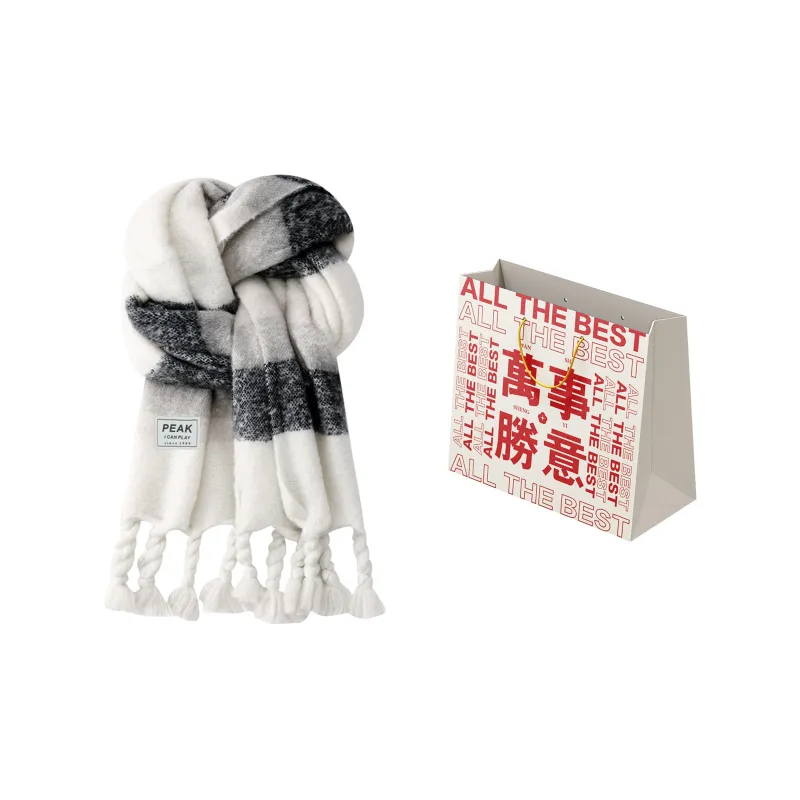 PEAK RIGHT Series Knit Scarves Unisex Black White-6