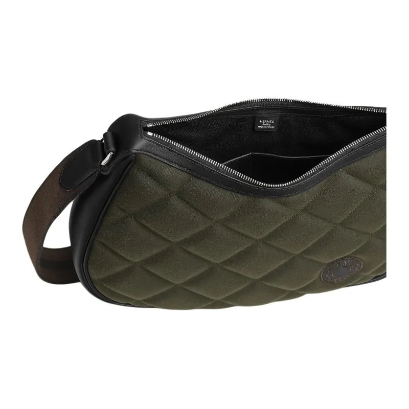 HERMES Woolycot Canvas Crossbody Bag Shoulder Bag Women's Charcoal Gray & Black & Ebony-3