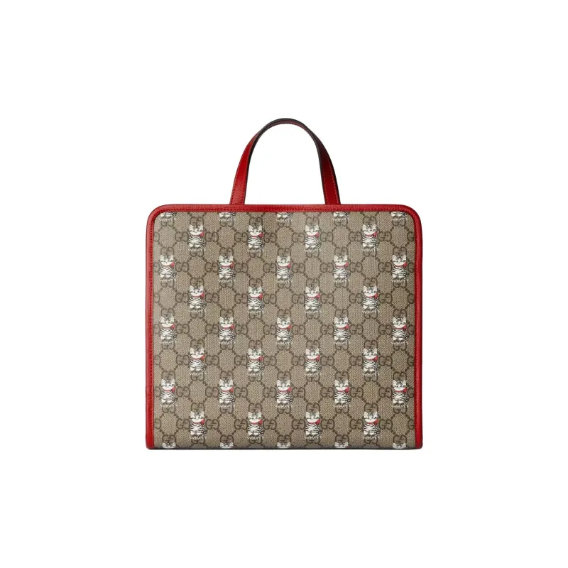 GUCCI GG Supreme Canvas Tote Bag, Shopping Bag, Handbag Women's Beige & Dark Brown-3
