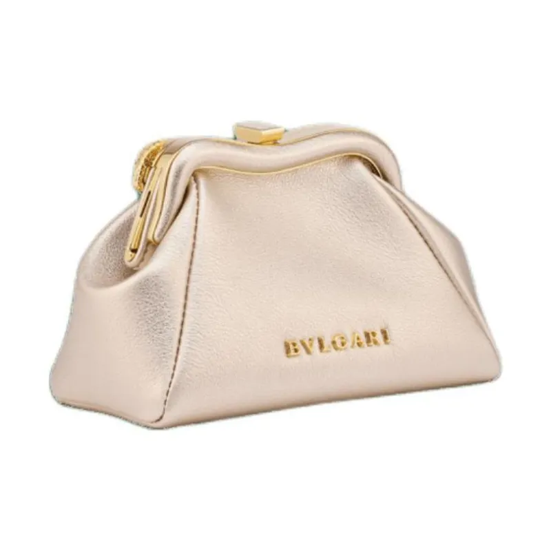BVLGARI Calfskin One Shoulder Crossbody Clutches Women's Gold-0