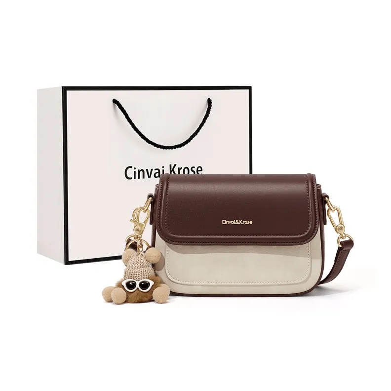 CinvaiKrose Cow Leather With Synthetic Leather Shoulder Bag, Crossbody Bag Small Size Women's Ecru & Coffee-0