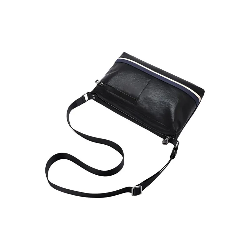 LARTIGENT Top Grain Cow Leather Crossbody Bag Medium Size Men's Black Red Stripes/Black Blue Stripes-8