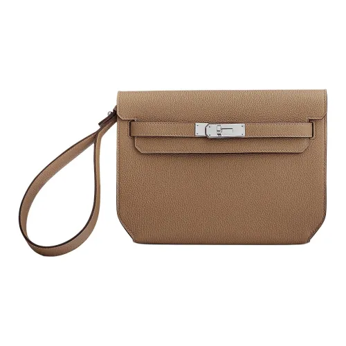 HERMES Kelly Depeches Togo Calfskin Clutch Men's 3G Alezan Chestnut