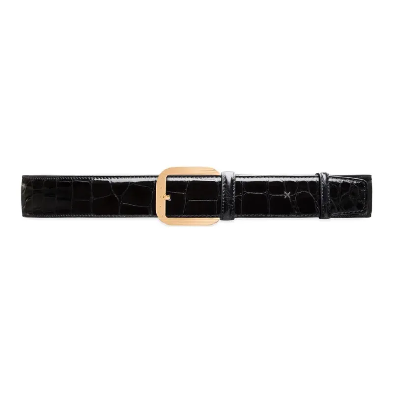 STEFANO RICCI Shiny Crocodile Leather Leather Belts Men's Black Width: 3.8CM-0