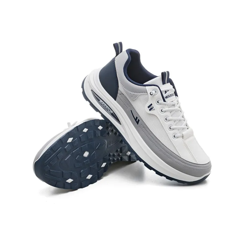 Warrior Slip Resistant Height Increasing Low Top Casual Running Shoes Men's White Gray Blue-4
