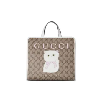 GUCCI Canvas Canvas Bag Tote Bag Shopping Bag Handbag Regular Women's Beige & Dark Brown