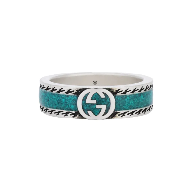GUCCI Ring With Interlocking G Turquoise Enamel-1